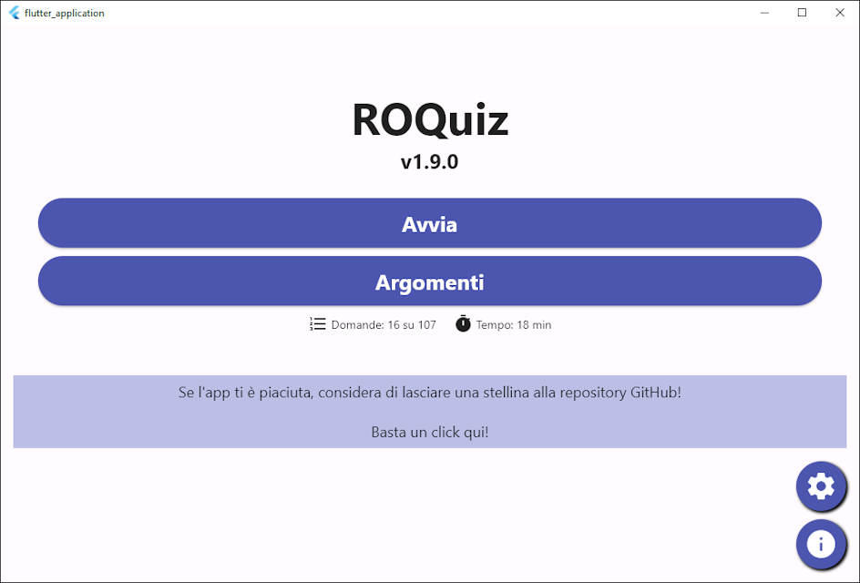 ROQuiz desktop menu